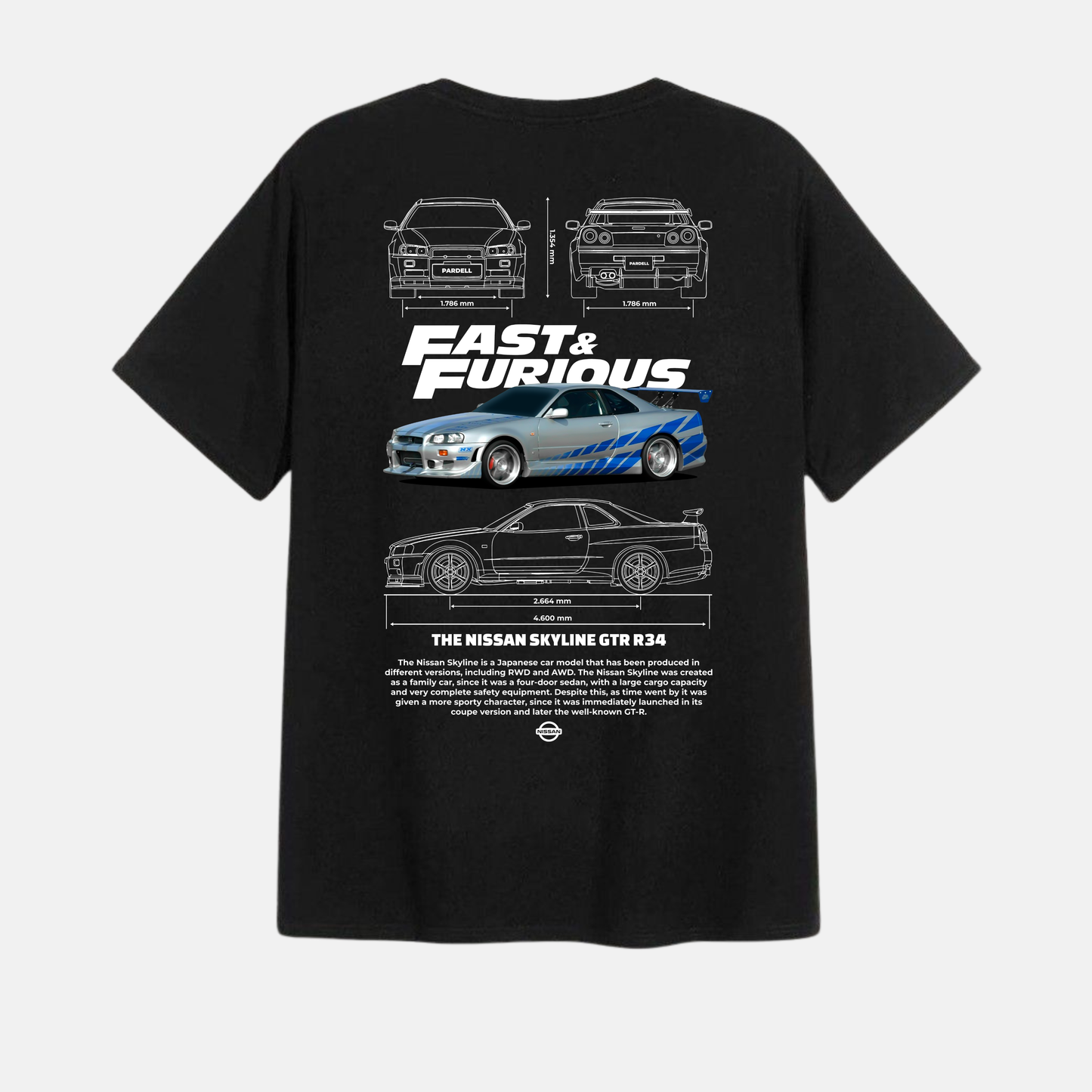 Playera Fast & Furious Nissan Skyline GTR R34 Con vinil Reflejante