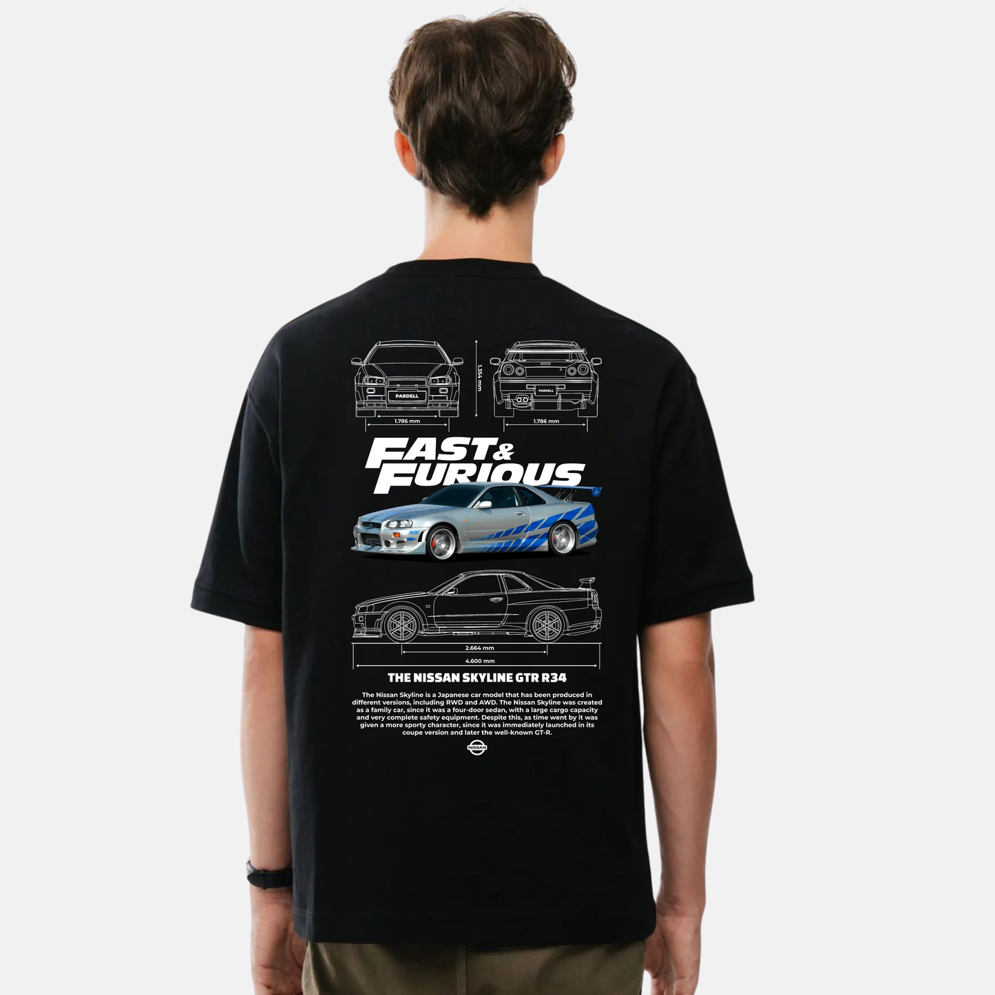 Playera Fast & Furious Nissan Skyline GTR R34 Con vinil Reflejante