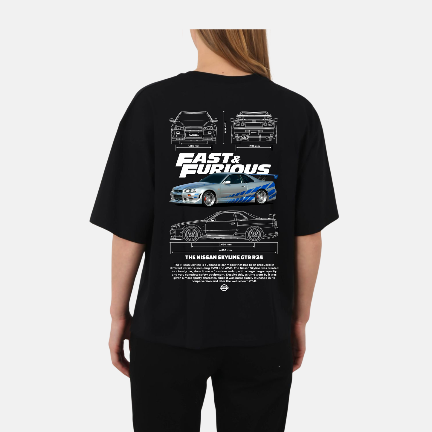Playera Fast & Furious Nissan Skyline GTR R34 Con vinil Reflejante